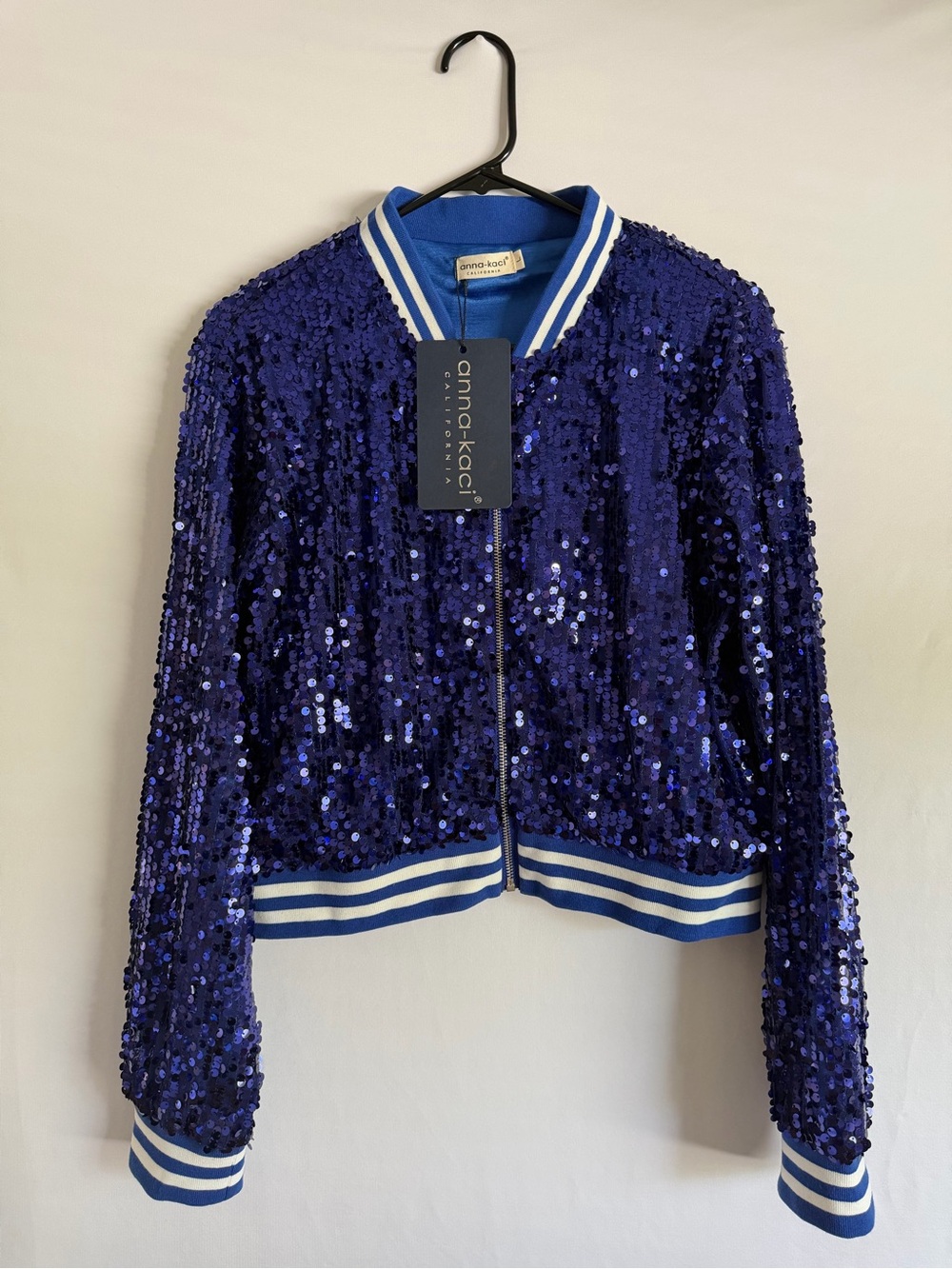 anna-kaci Blue Sequin Jacket Size L Brand New